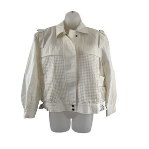 Vintage Escada Jacket Womens Small Cream Linen Mesh Panel Western Germany 80s